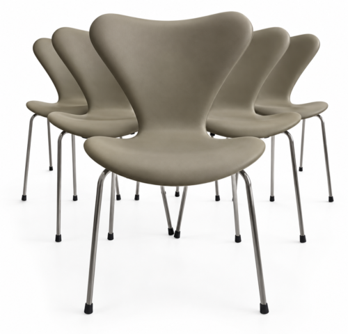 6. stk Arne Jacobsen 3107 Syverstole – Fuldpolstret i Grå Classic semi-Anilin.