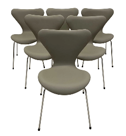 6. stk Arne Jacobsen 3107 Syverstole – Fuldpolstret i Grå Classic semi-Anilin.