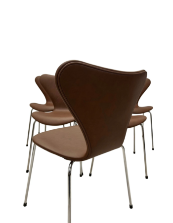 6. stk Syverstole af Arne Jacobsen – Nypolstrede i Kalato Brown Soft Semi-Anilin Læder - Fritz Hansen - Image 5