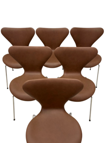 6. stk Syverstole af Arne Jacobsen – Nypolstrede i Kalato Brown Soft Semi-Anilin Læder - Fritz Hansen - Image 4