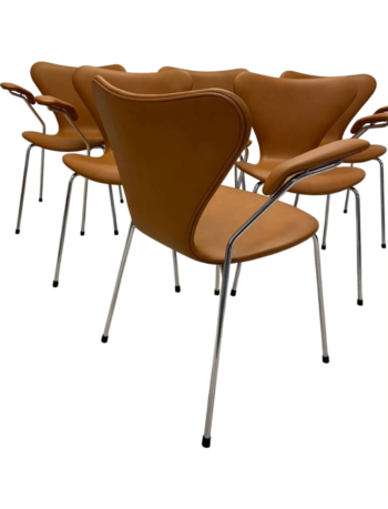6. stk FH 3207 syver armstole af Arne Jacobsen, Nypolstrede i Cognac Semi-Anilin - Fritz Hansen - Image 5