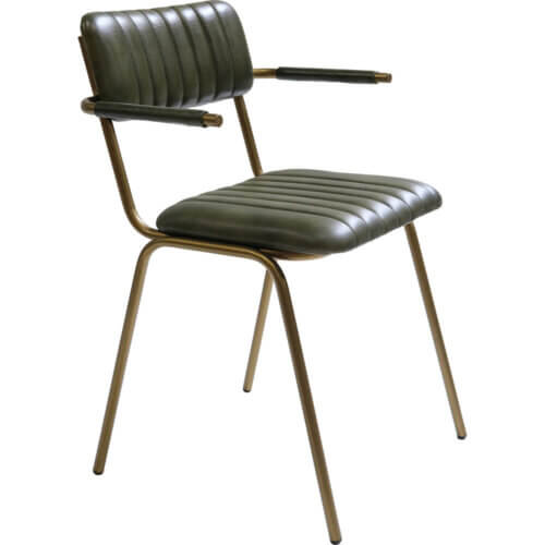 Diner spisebordsstol med armlæn - grøn/messing