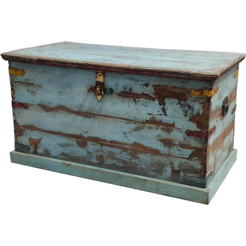 Blå trækiste med patina