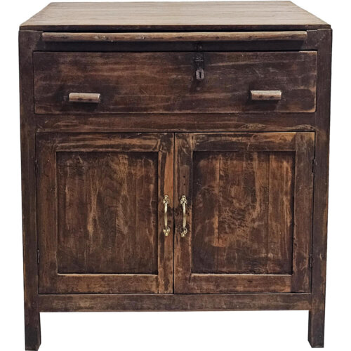 Gammelt skolemøbel med udtrækbar skriveplade