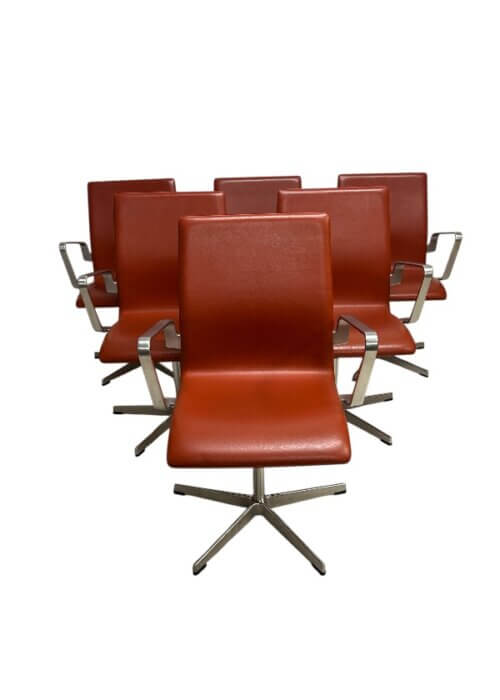 Sæt med 6 Oxford stole i rødt læder – Arne Jacobsen for Fritz Hansen (2014)