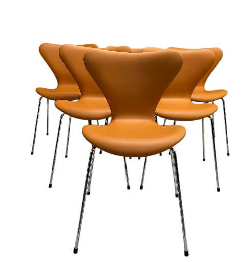 Eksklusivt sæt med 6 Syverstole – Linea semi-anilin læder – Arne Jacobsen & Fritz Hansen